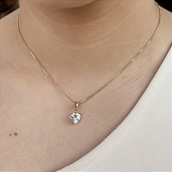 Gargantilha Coração Pedra Zircônia Semijoias 18k - MC774