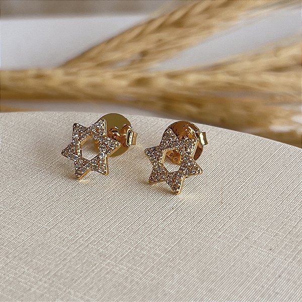 Brinco Estrela de Davi Cravejada com Zircônias Semijoia18k - MB931