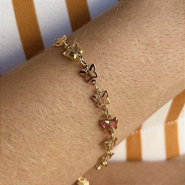 Pulseira com Borboletas Coloridas Semijoia18k - MP541