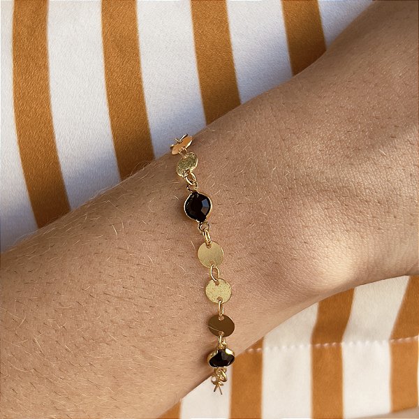 Pulseira com Pedras Pretas Semijoia18k - MP558