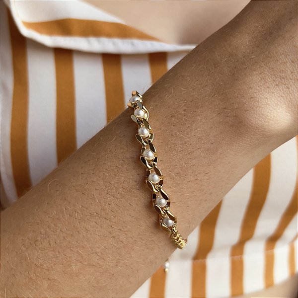 Pulseira com Perolas Semijoia18k - MP499