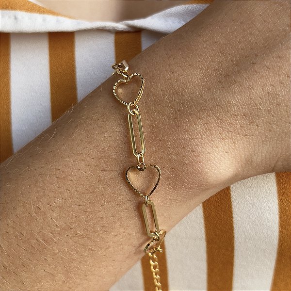 Pulseira Elo Cartier com Corações Semijoia18k - MP500