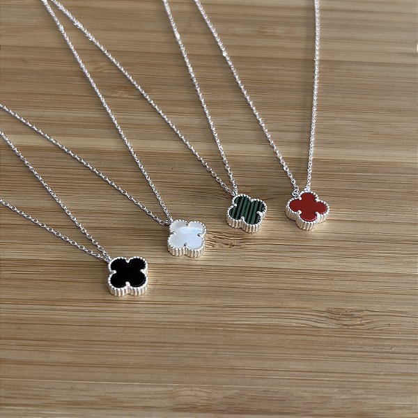 Gargantilha Trevo Resinado com Zircônias Prata 925 - CPR719