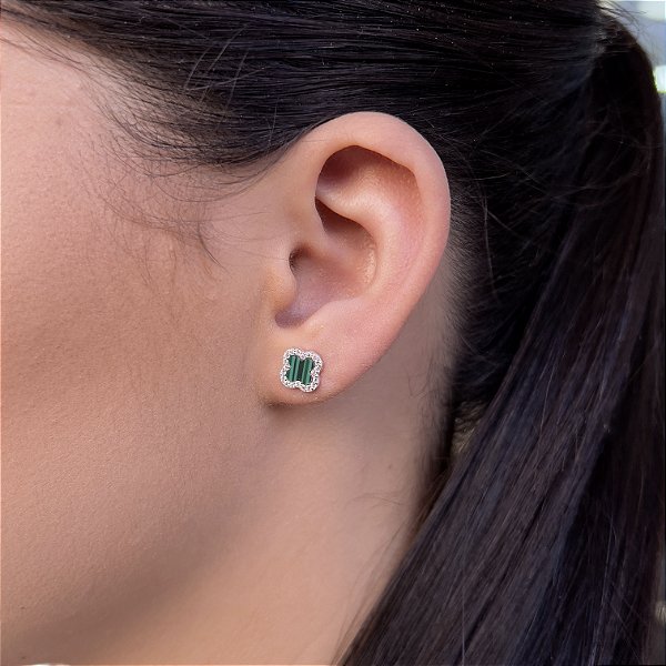 Brincos Trevo Verde com Zircônias Prata 925 - BPR753