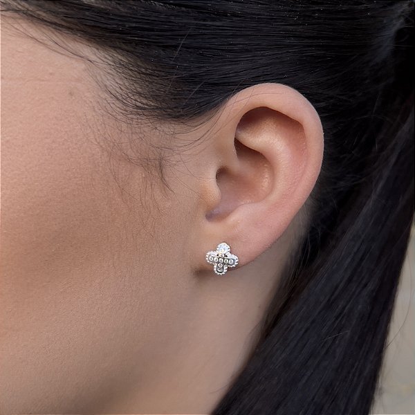 Brincos Trevo com Zircônias Prata 925 - 9mm - BPR757