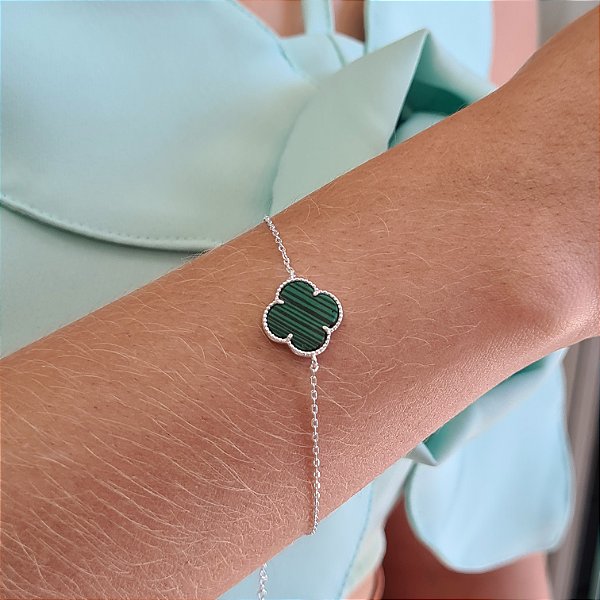 Pulseira Trevo Resina Verde  Prata 925 - 14mm -  PPR508