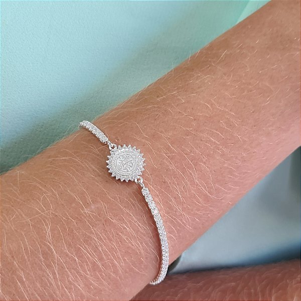 Pulseira São Bento cravejada com Zircônias Prata 925 - PPR510