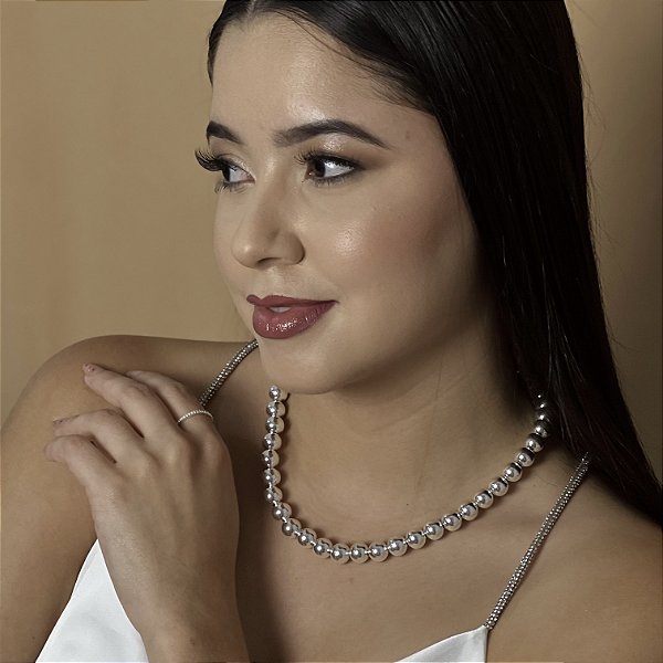Gargantilha com Bolas Lisas 10mm Prata 925 - CPR722