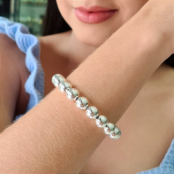 Pulseira com Bolas Lisas 10mm Prata 925 - PPR511