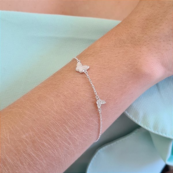 Pulseira com Borboletas Madrepérola Prata 925 - PPR513