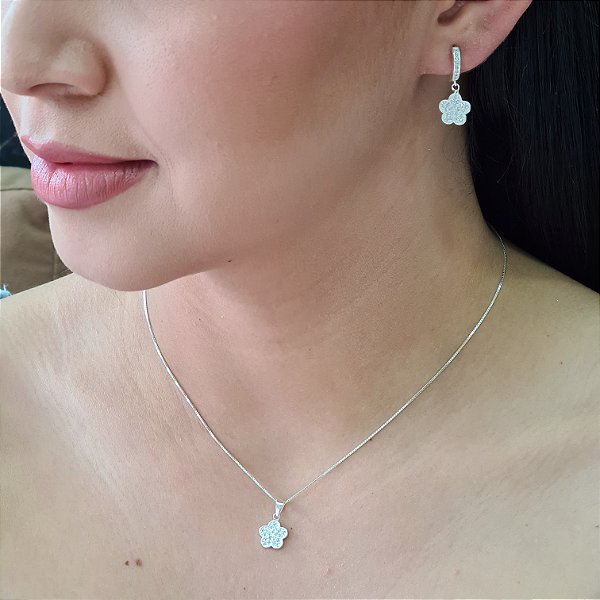Conjunto Trevo Cravejado Prata 925 - CJPR103