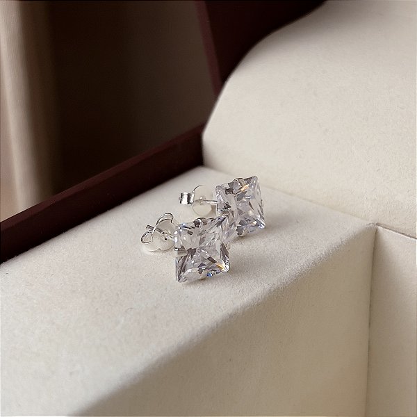 Brincos Quadrados Zircônia 8mm Prata 925 - BPR768