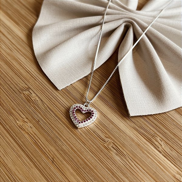 Gargantilha Coração com Zircônias Vermelha Prata 925 - CPR733