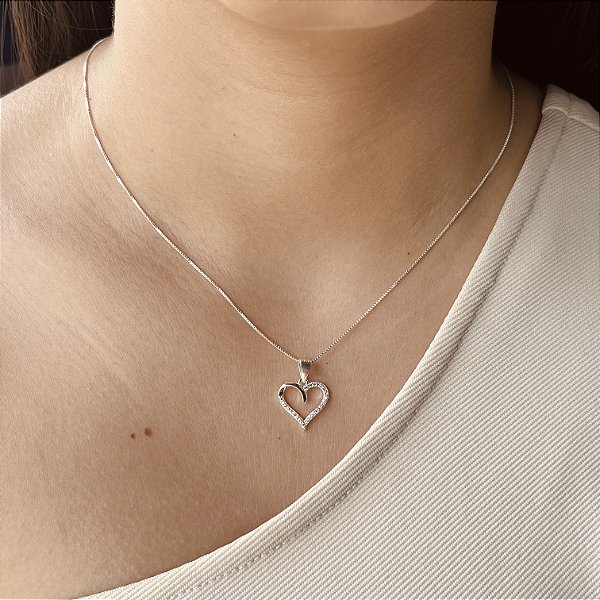 Gargantilha Coração Vazado Cravejado Prata 925 - CPR737