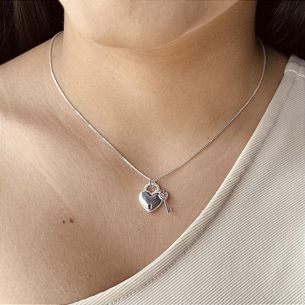 Gargantilha Coração com Chave Prata 925 - CPR744