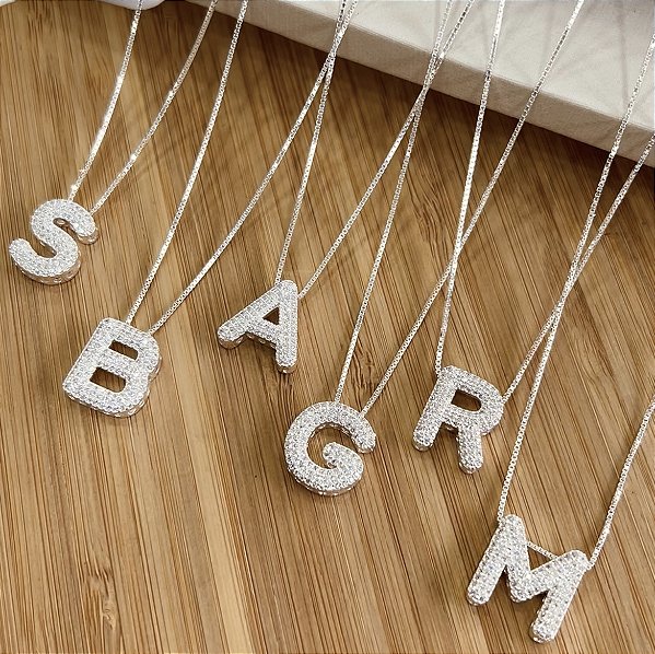 Gargantilha Letras Iniciais 16mm Cravejadas Prata 925 - CPR753