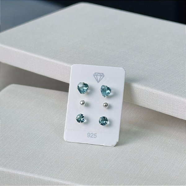 Trios de Brincos com Pedra Verde Prata 925 - BPR784