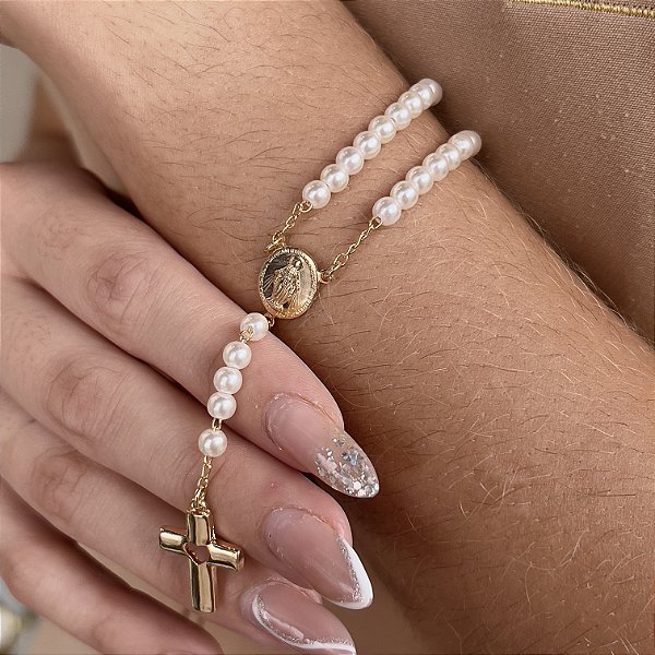 Pulseira Terço com Pérolas Semijoias 18k - MP631