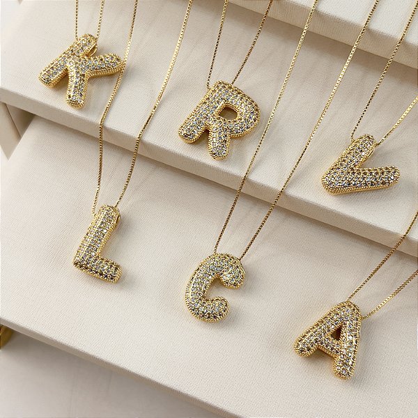 Colar Letra Inicial Cravejada com Zircônias Semijoia 18k - MC776