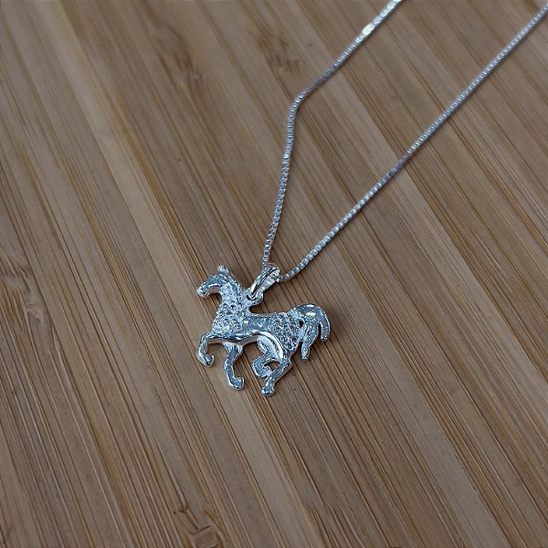 Gargantilha com Pingente cavalo com Zircônias Prata 925 - CPR756