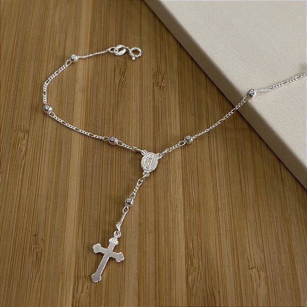 Pulseira Terço com Bolinhas 4mm Prata 925 - PPR521