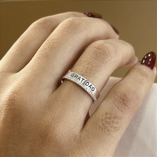 Anel Gratidão Cravejado Prata 925 - APR237