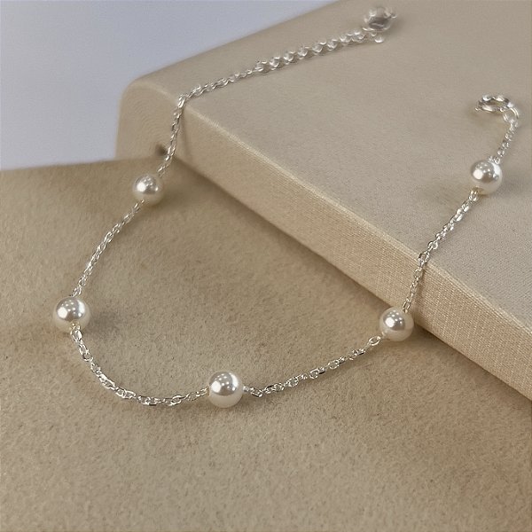 Pulseira com Pérola 5mm Prata 925 - PPR524
