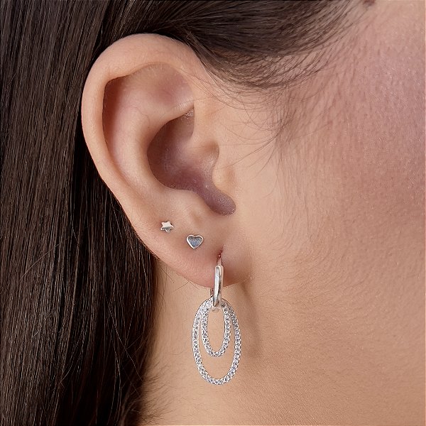 Argolas com Elos Cravejados com Zircônias Prata 925 - BPR793