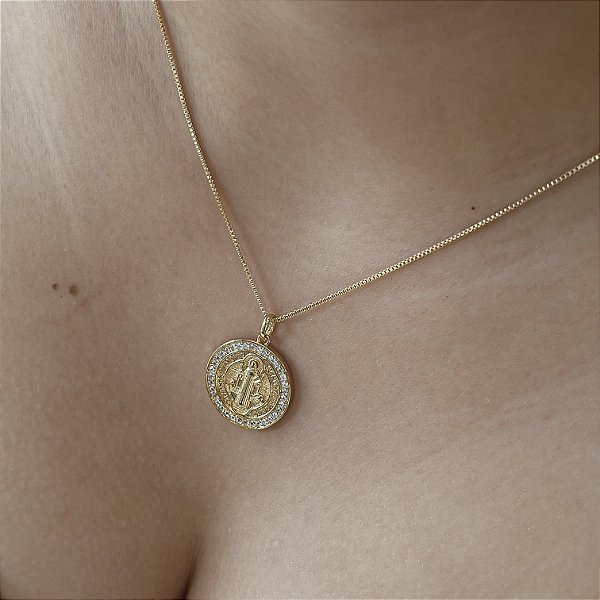 Gargantilha São Bento Cravejado Semijoia 18k -  MC861