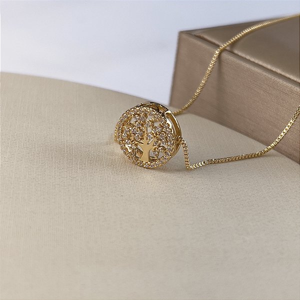 Gargantilha Árvore da Vida Cravejado com Zircônias Semijoia 18k - MC884