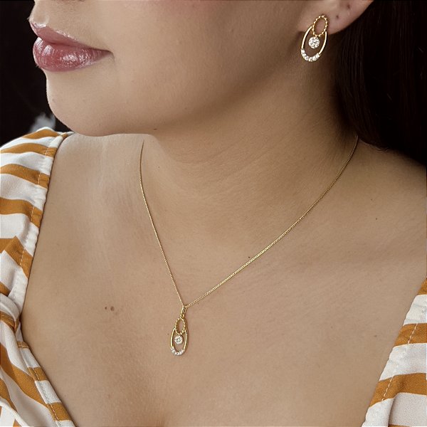 Conjunto Cravejado com Zircônias Semijoia 18k - MCJ96