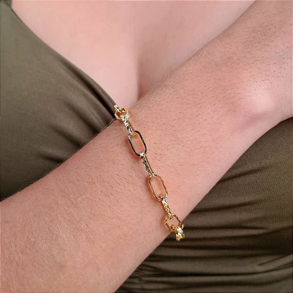 Pulseira Feminina com Elos Quadrado Semijoia 18k - MP690