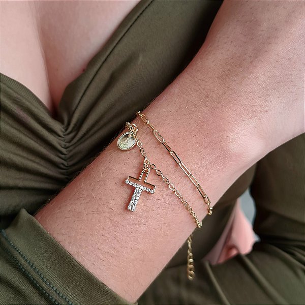 Pulseira Dupla com Pingente NSra. Aparecida Semijoia 18k - MP649