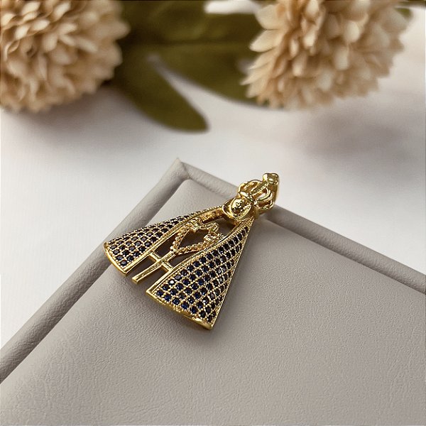 Pingente Cravejado com Zircônias NSra. Aparecida Semijoia 18k - MPI100