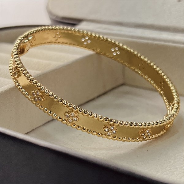 Bracelete com Trevos Cravejados com Zircônias Semijoia 18K - MP634