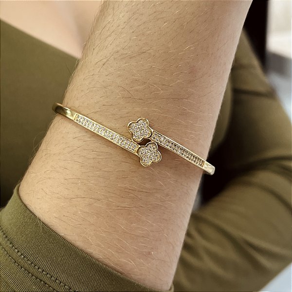 Bracelete Trevo Cravejado com Zircônias Semijoias 18k  - MP635