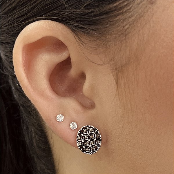 Brincos Cravejados com Marcassitas Prata 925 Bali cor envelhecida - BPR813