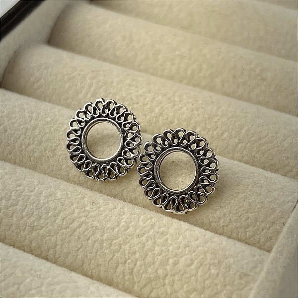 Brincos Mandala Prata 925  Bali cor envelhecida - BPR822