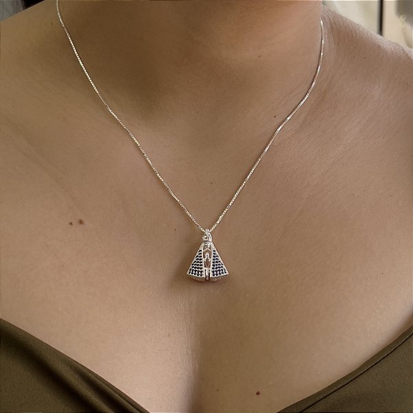 Gargantilha N.Sra. Aparecida Dupla Face Cravejada Prata 925 - CPR786