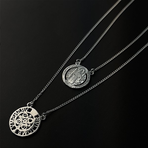Escapulário Sâo Bento Medalha Vazada Prata 925 65cm - CPR790