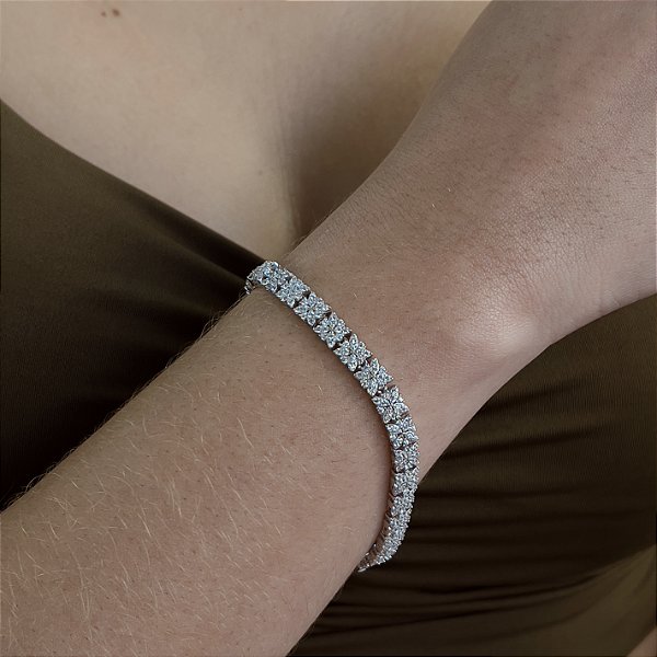Pulseira Quadrada Cravejada com Zircônias Prata 925 com Ródio - PPR533