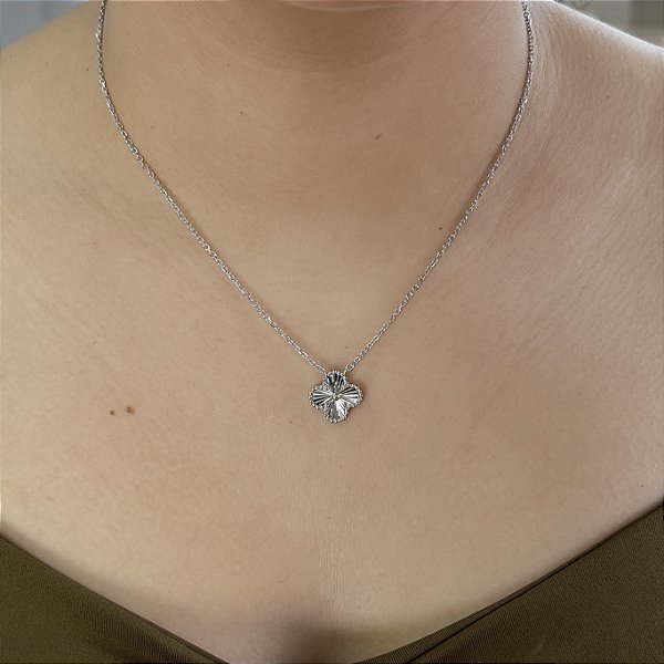 Gargantilha Trevo Prata com Ródio 40+5cm - CPR793