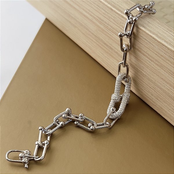 Pulseira Elos com Micro Zircônias Prata 925 com ródio - PPR535