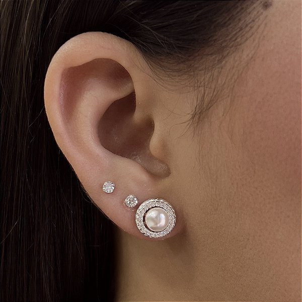 Brincos Pérolas Cravejados com Zircônias Prata 925 - BPR850
