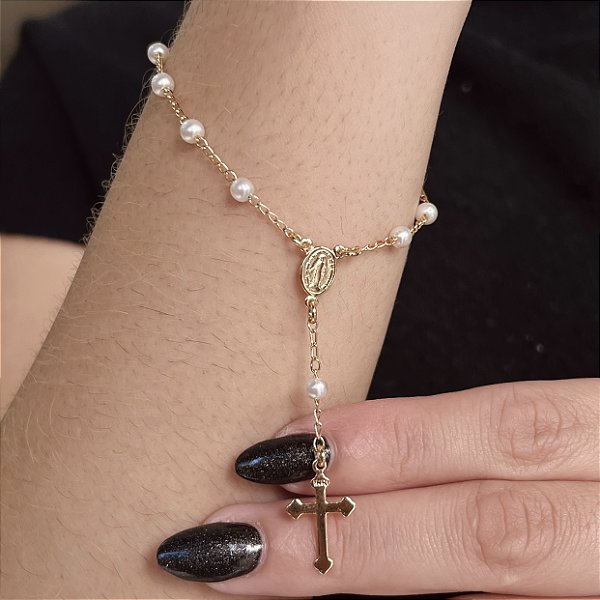 Pulseira Terço com Pérolas Semijoias 18k - MP702