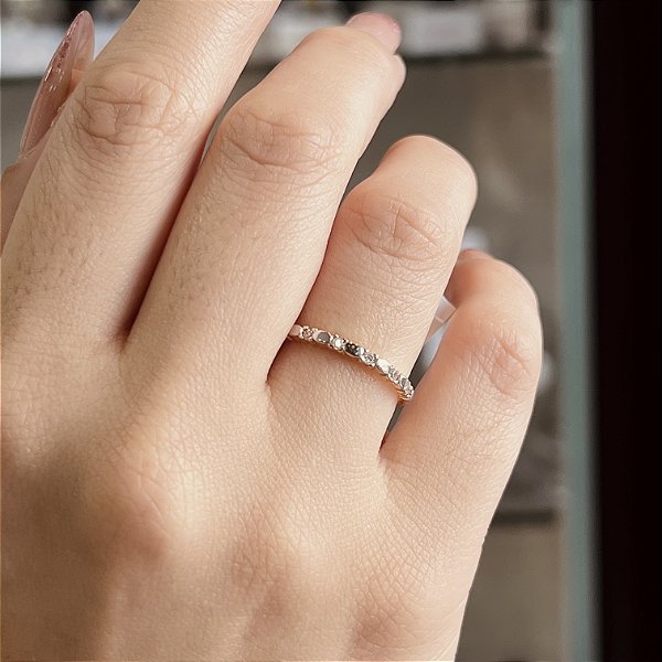 Anel Aparador com ródio Cravejados com Zircônias Semijoia 18k - MA162