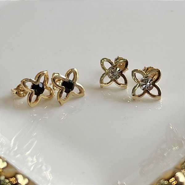 Brincos Flor Vazada com Pedra de Zircônia Semijoias 18k - MB1228