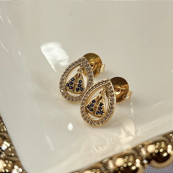 Brincos Nossa Senhora Aparecida Cravejadas com Zircônia Semijoias 18k - MB1070
