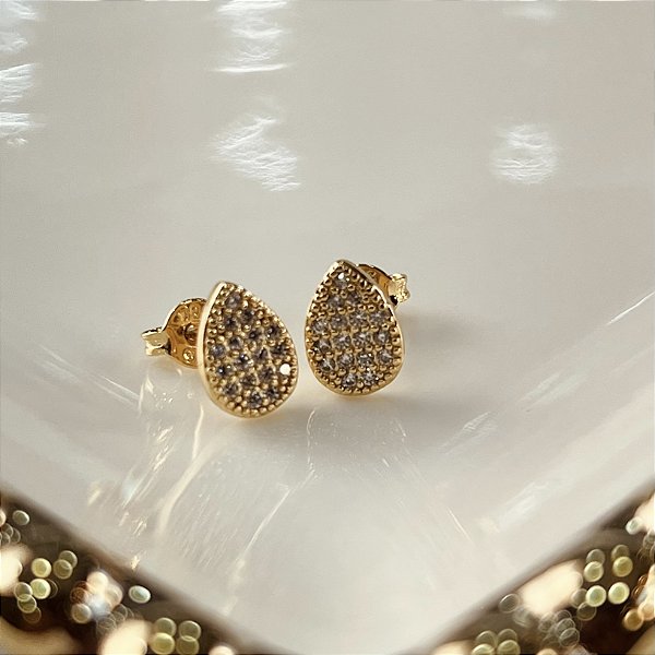 Brincos Gota Cravejadas Semijoias 18k - 9mm - MB1161