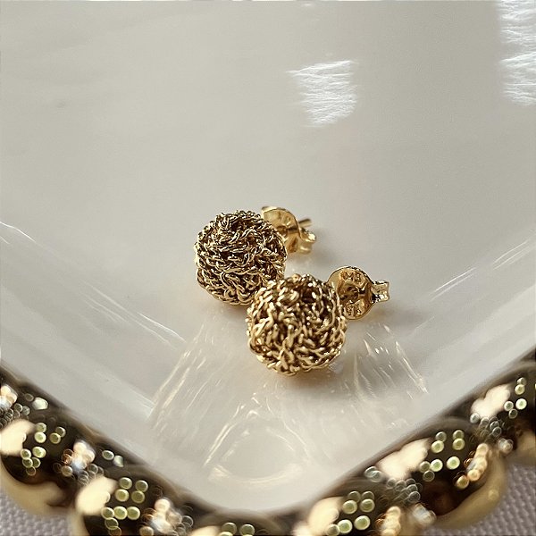 Brincos Bola Detalhada Semijoias 18k - MB1204